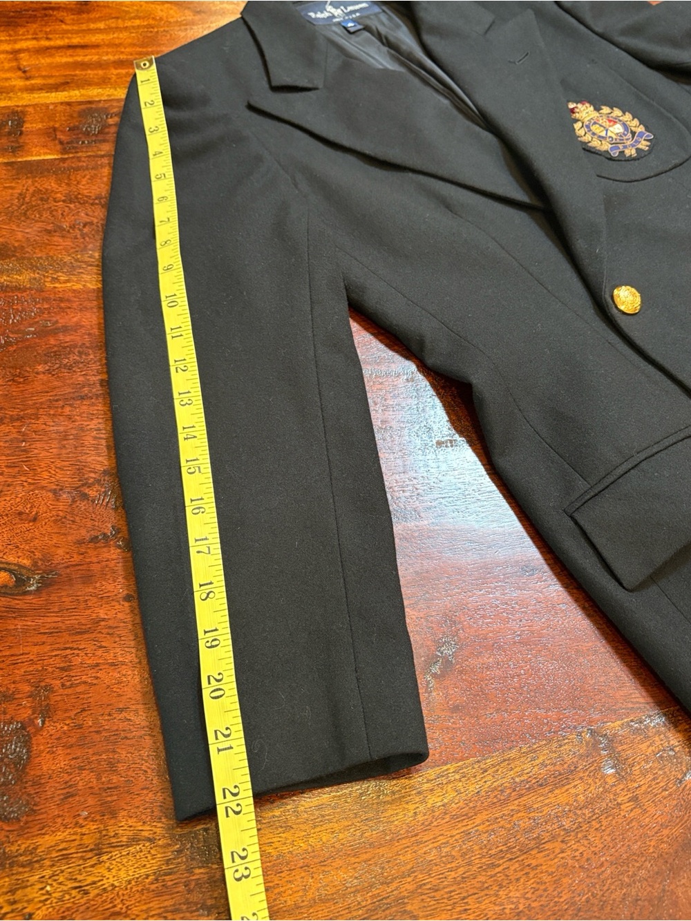 Vintage Ralph Lauren Blue Label 80s Wool Cashmere Black Logo Blazer Suit Coat 4 - Picture 14 of 14